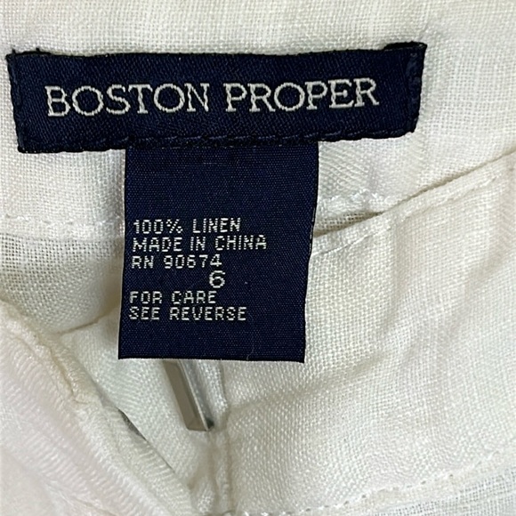 BOSTON PROPER WHIte LINEN BLACK FLORAL EMBROIDERED ON LEG CAPRI PANTS SIZE 6 - Picture 6 of 10
